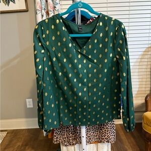 SHEIN Green Wrap Blouse with Long Sleeves